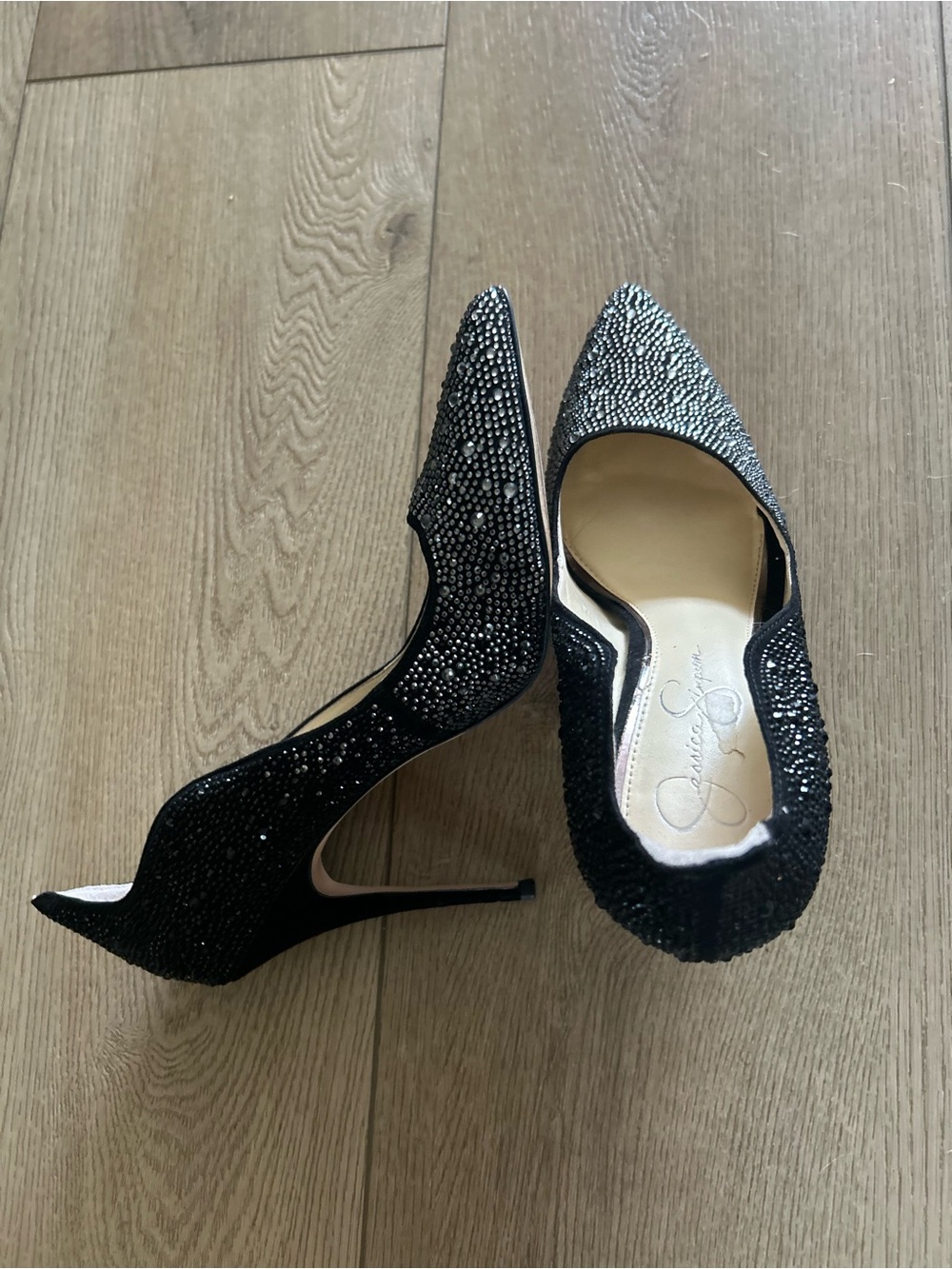 Jessica Simpson Wayva Black Bedazzled Embellished Ombré Pointed-Toe Stilettos